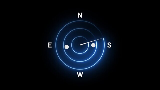 animated radar screen with rotating compass needle and signal dots emitting waves.