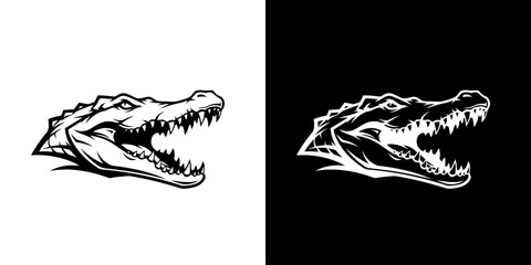 Naklejka premium Striking Alligator Head Illustration - A Bold Black and White Design.