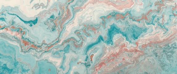 Fototapeta premium Decorative turquoise and pink marble surface with detailed swirls suitable for background use
