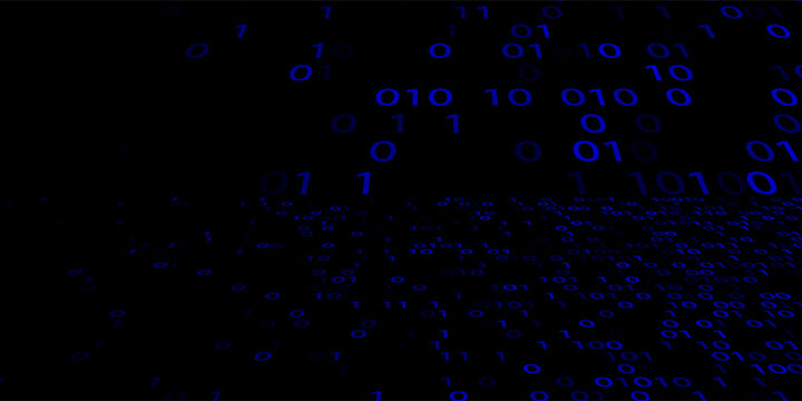 Blue Binary Data Software Programming Code Background. Random Parts of Program Code. Digital Data Technology Concept. 1 0 Machine Code. Random Binary Data Matrix Wide Vector Illustration.