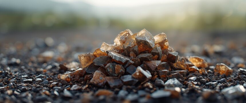 Close range image of slag accumulation with diverse minerals in natural setting