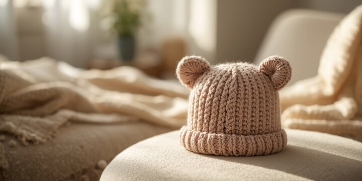 Cozy knitted children's hat featuring cute handmade crochet ear flaps