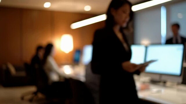 Corporate Teamwork in Modern Office Group of Professionals Working at Computers Collaborative Business Strategy Digital Workflow Blurred Motion Conceptual