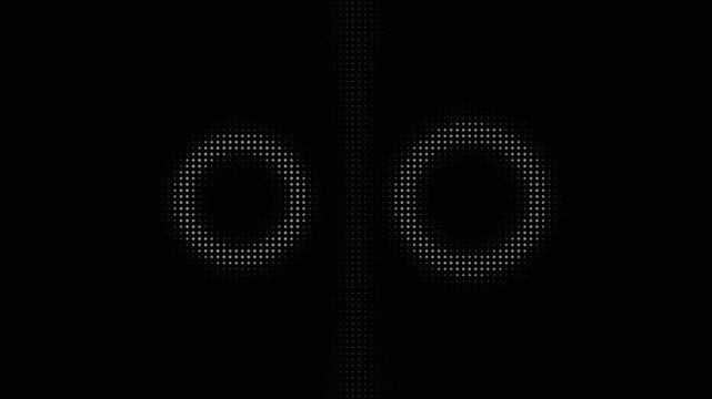 Halftone animation of rotating abstract circles on black background