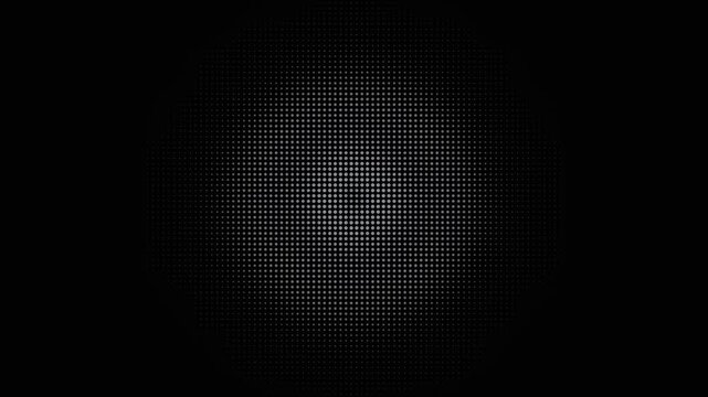 Abstract pulsing white halftone dot pattern on black background