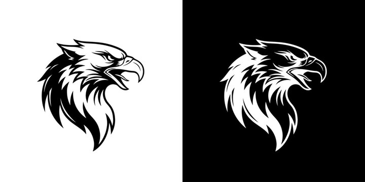 Striking Griffin Head Illustration in Black and White.