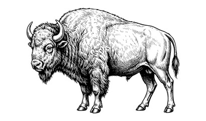 Detailed hand drawn sketch illustration of an American bison or buffalo © Ziten