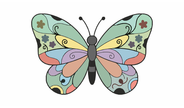 Colorful ornamental butterfly with abstract geometric patterns illustration