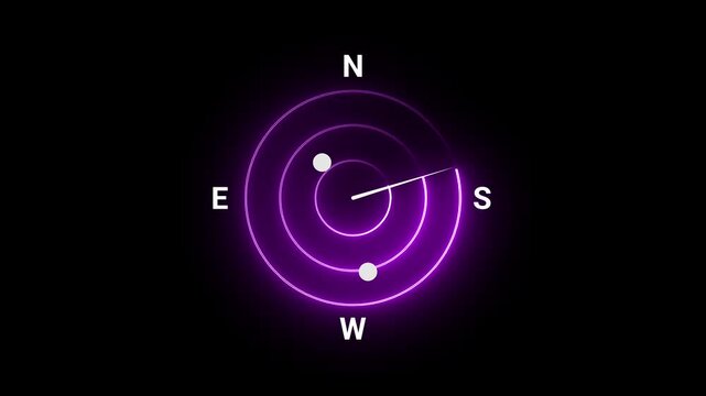 ​futuristic sonar display loop with central spinning pointer and pulsing white blips.