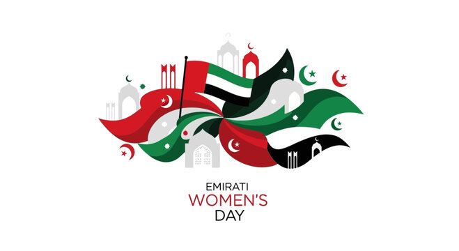 Abstract illustration for Emirati Womens Day celebration with UAE national flag.