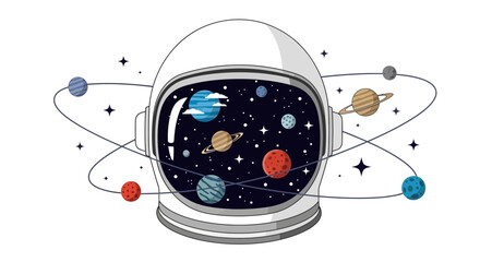 Astronaut helmet featuring a deep space galaxy with planets and stars. © Permana Lucky