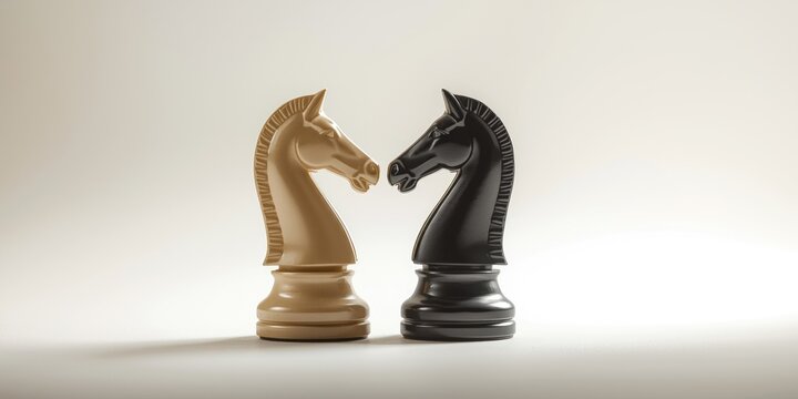 Duality Illustrated by Opposing Knight Chess Figures on Bright Neutral Backdrop