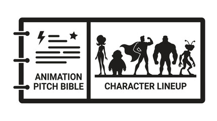 Fototapeta premium Animation Pitch Bible Character Lineup Depicting Various Superhero Silhouettes.