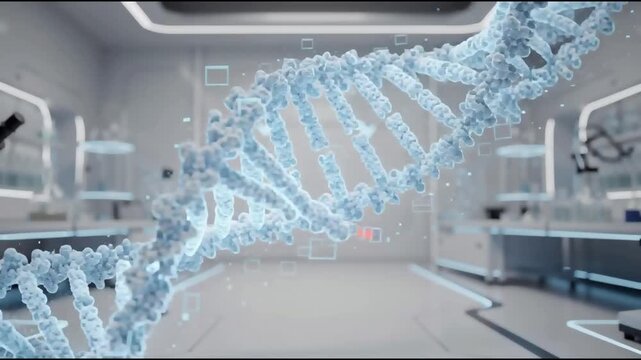DNA Double Helix Floating in a Futuristic Medical Lab - Generative AI
