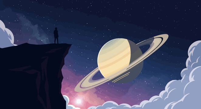 Detailed Digital Illustration of Saturn with Prominent Rings.