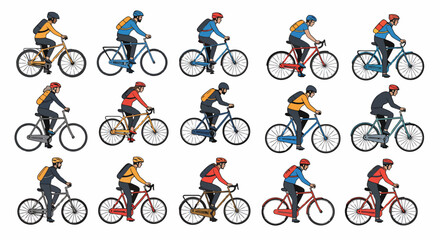 Naklejka premium Diverse Group of Cyclists Riding Bicycles in a Row.