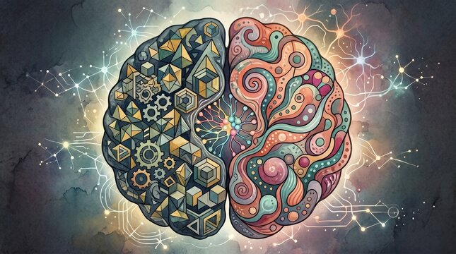 Left and right brain hemispheres conceptual art