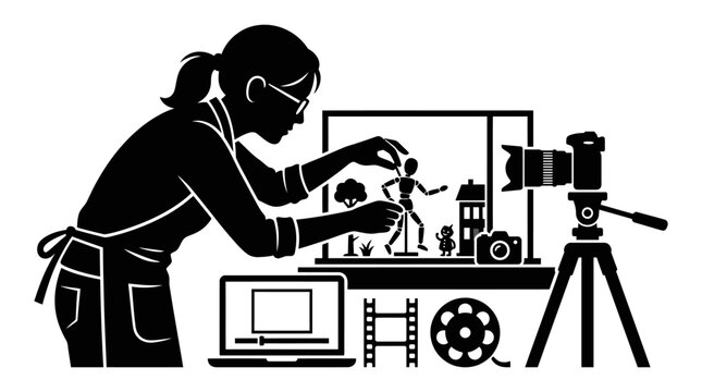 Creative Silhouette of a Woman Filming Stop Motion Animation.