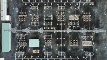 Electrical substation providing power and energy to the grid © GoAerials