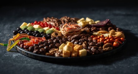 Obraz premium Creative Halloween themed snack and sweets charcuterie board arrangement
