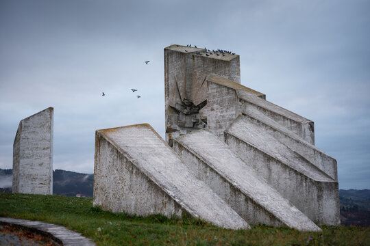 Memorial monument complex on mountain Kadinjača soldiers of worker battalion from World War 2, near Užice in southern Serbia