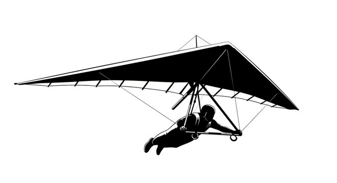 Silhouette of Person Hang Gliding Against White Background