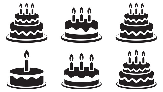 Birthday party sweet cake silhouettes collection featuring candles with flames layout