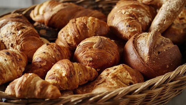 fresh bakery goods featuring various breads and puff pastries