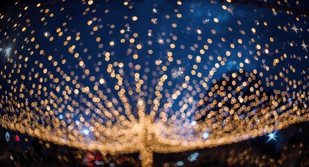 Obraz premium Festive Christmas background featuring twinkling lights and bright stars