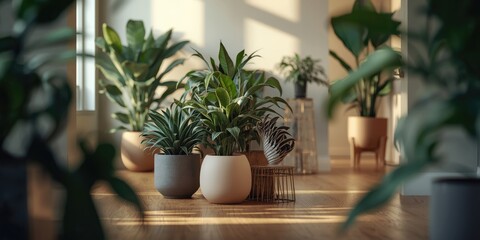 Fototapeta premium Creative interior spaces utilizing decorative potted plant themes