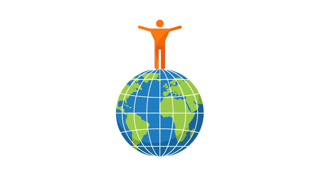 Person standing on top of the world globe icon