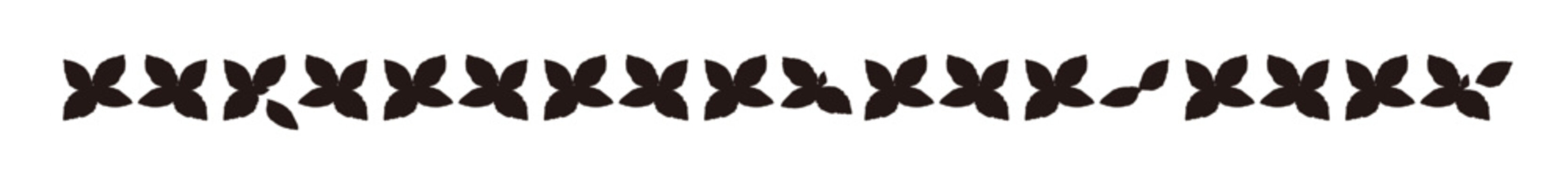 Simple Horizontal Monochrome Mint Leaf Border Line Art