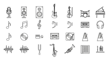 Fototapeta premium Musical instruments are displayed as thin icons.