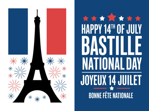 Happy Bastille Day Eiffel Tower Celebration Design