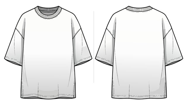 Oversized Streetwear T-Shirt Technical Vector for Casual Fashion Branding, Urban Apparel Design and Garment Production Sheet