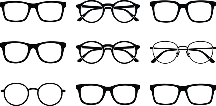 Eyeglasses and fashion eyewear line icons set featuring square round nerd retro glasses frames for optical vision correction and stylish look vector illustration