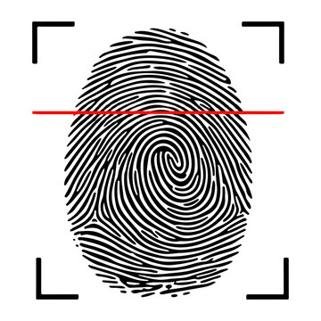 Fingerprint with red line and corner brackets silhouette
