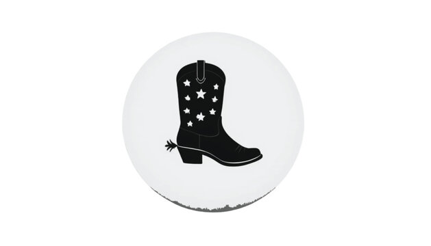 Cowboy boot adorned with a star pattern and a metal spur appears as a circular graphic icon, serving as a distinct symbol of western lifestyle, fashion, and traditional American country culture.