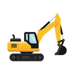 Naklejka premium Yellow Excavator Construction Vehicle Illustration, Heavy Machinery, Digging Equipment