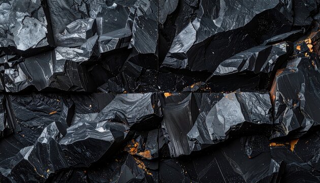 Close-up of a rough, dark, textured surface with sharp edges and reflective facets.