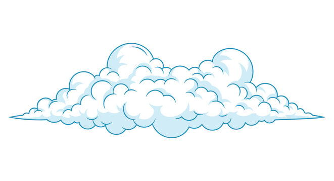 Single large white fluffy cloud with a blue outline shown in a clean and simple vector illustration style against a white background.