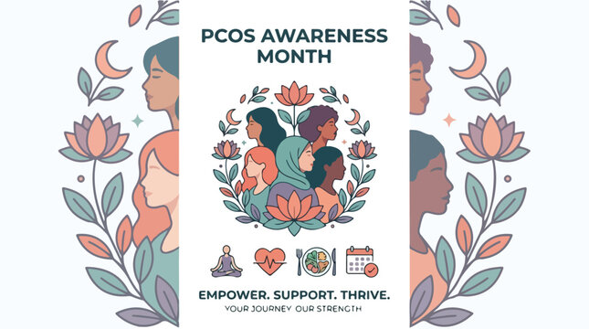 PCOS Awareness Month Design Featuring Diverse Women and Floral Elements.