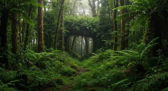 Dense tropical forest landscape scenery.