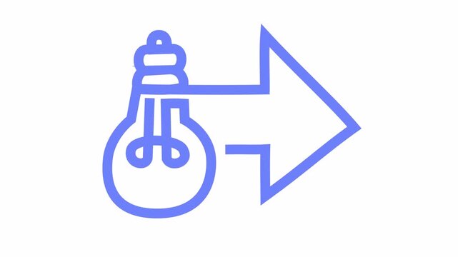 Lightbulb and right arrow cartoon icon with creative forward thinking and next step concept isolated on transparent background for innovative progress and strategic direction line art element concept.