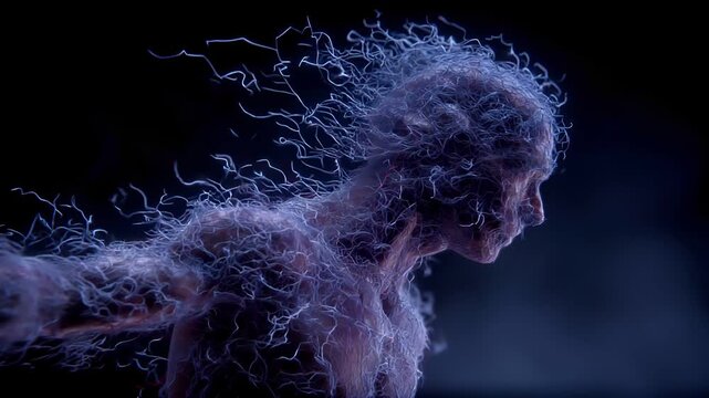 Fantasy wallpaper. A vivid digital artwork depicts a human figure in a dynamic pose. The figure is surrounded by swirling patterns of pink and purple lightning bolts.