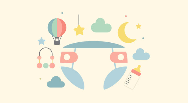 Baby Diaper Icon Illustration with Nursery Elements