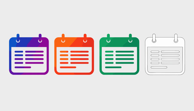 Colorful Calendar Icons Arranged in Row on Light Gray Background