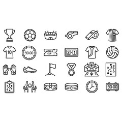 Fototapeta premium Football World Cup Minimal Line Icons Set – Soccer Tournament Outline Vector Collection