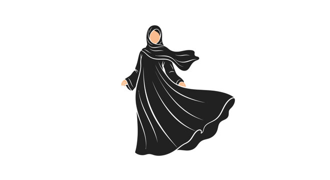 Elegant Muslim Woman Wearing Black Abaya with Flowing Fabric.