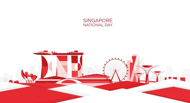 Singapore National Day Skyline Illustration